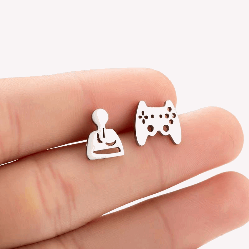 Asymmetrical gamepad stainless steel stud earrings