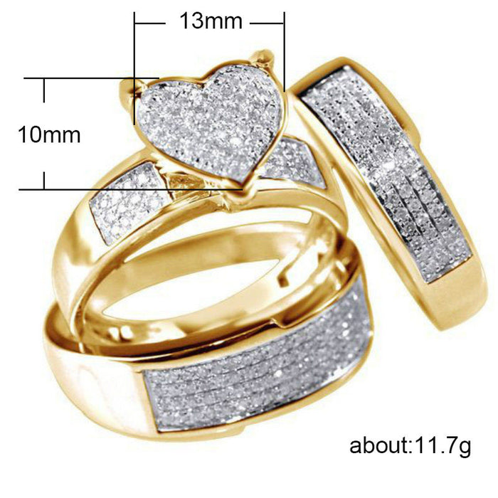 Gold heart couple ring set