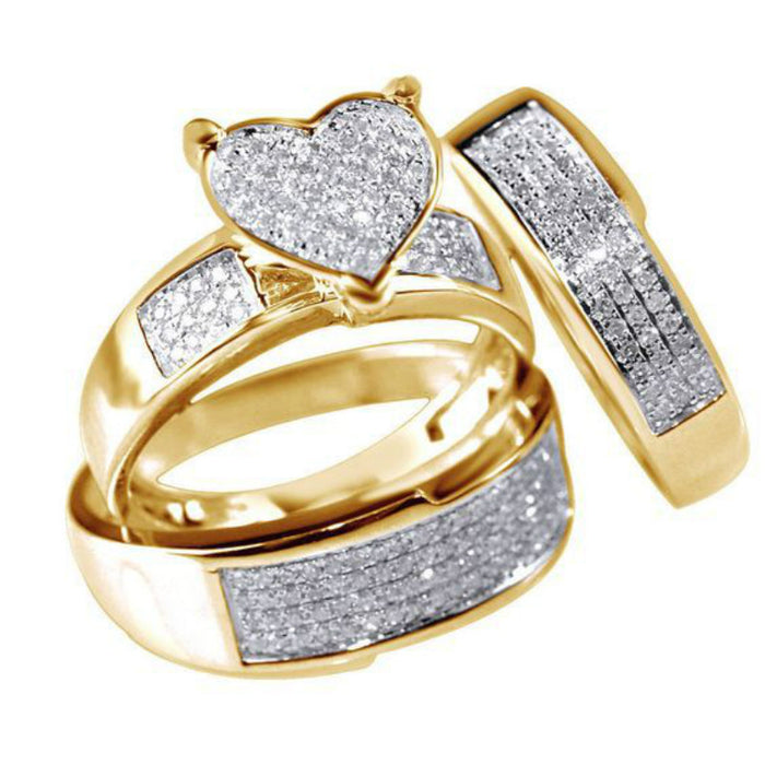Gold heart couple ring set