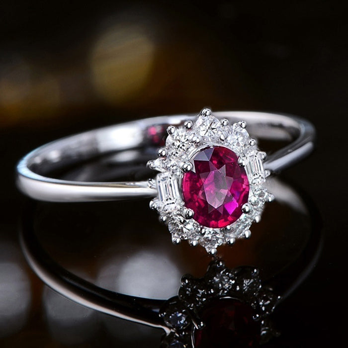 Vintage red zircon ring floral shape women's ring - wallojewerly 