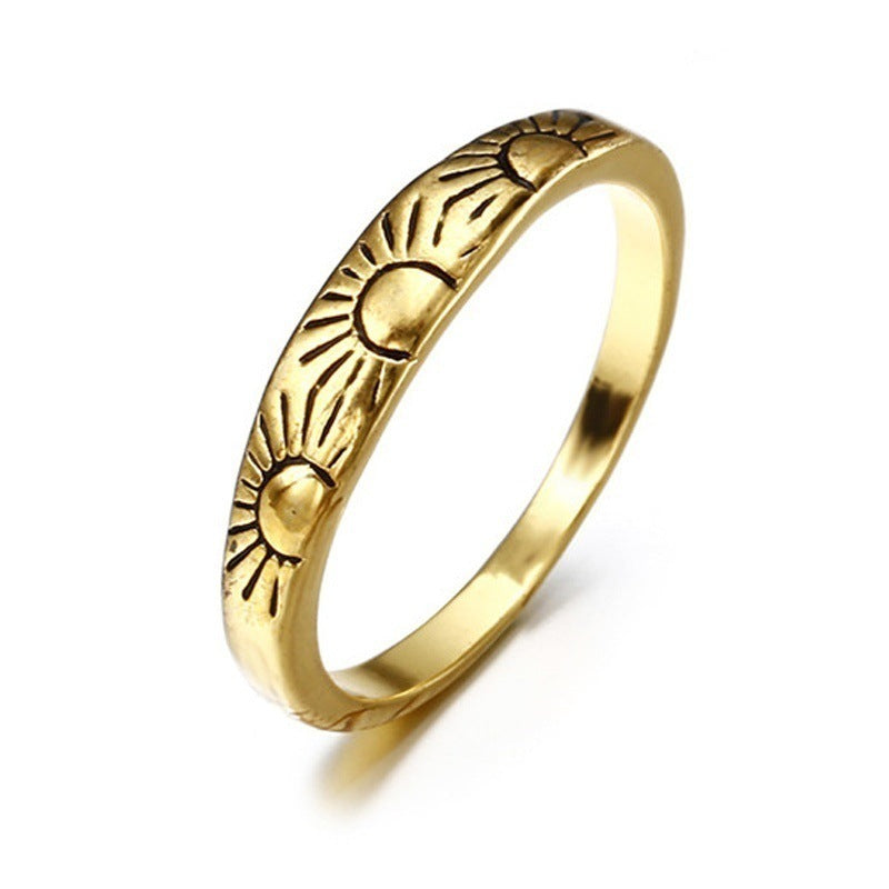 Anillo de compromiso con sol pequeño en oro de 14 quilates para mujer, joyería de estilo europeo y americano