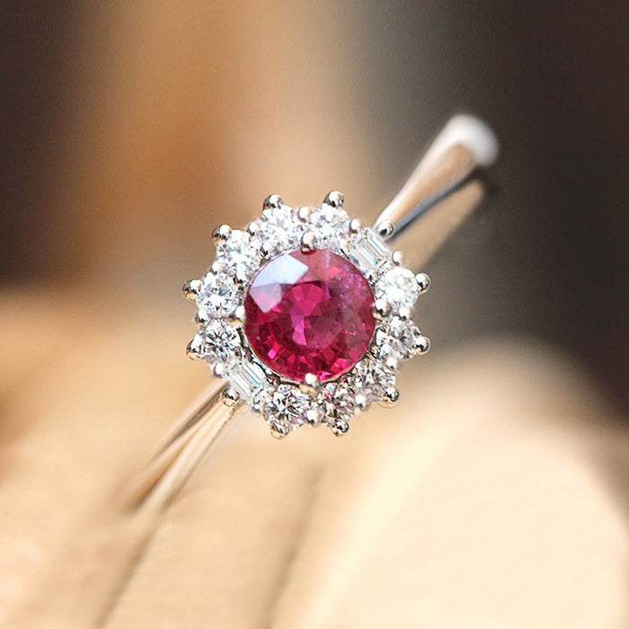 Vintage red zircon ring floral shape women's ring - wallojewerly 