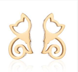 Pet Cat Stainless Steel Stud Earrings - Simple and Stylish Animal Jewelry