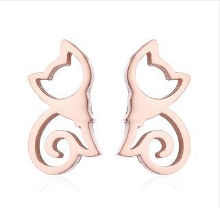 Pet Cat Stainless Steel Stud Earrings - Simple and Stylish Animal Jewelry