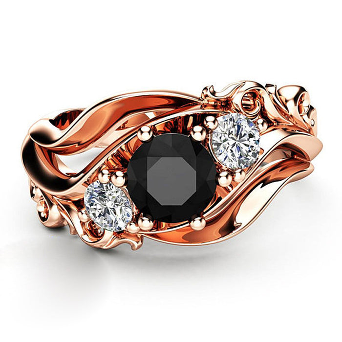 Anillo de circonita negra con flor de moda, anillo exquisito