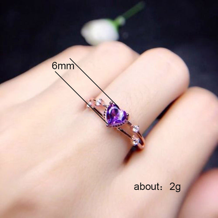 Rose gold and purple zircon heart ring