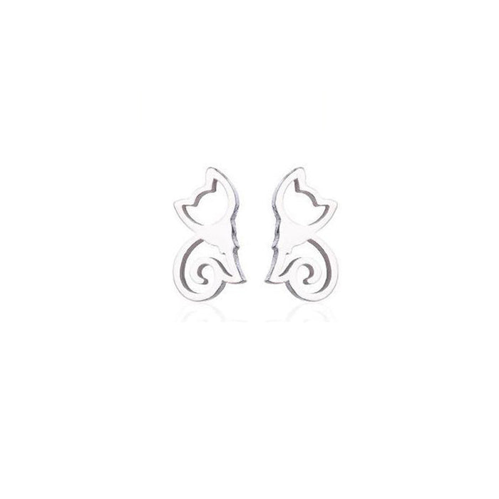 Pet Cat Stainless Steel Stud Earrings - Simple and Stylish Animal Jewelry