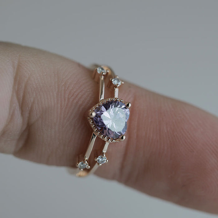 Rose gold and purple zircon heart ring