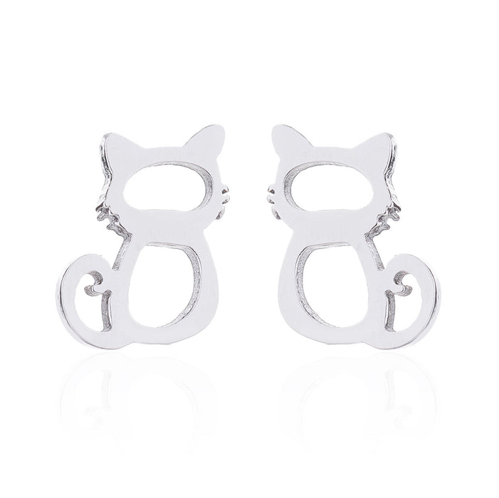 Pet Cat Stainless Steel Stud Earrings - Simple and Stylish Animal Jewelry