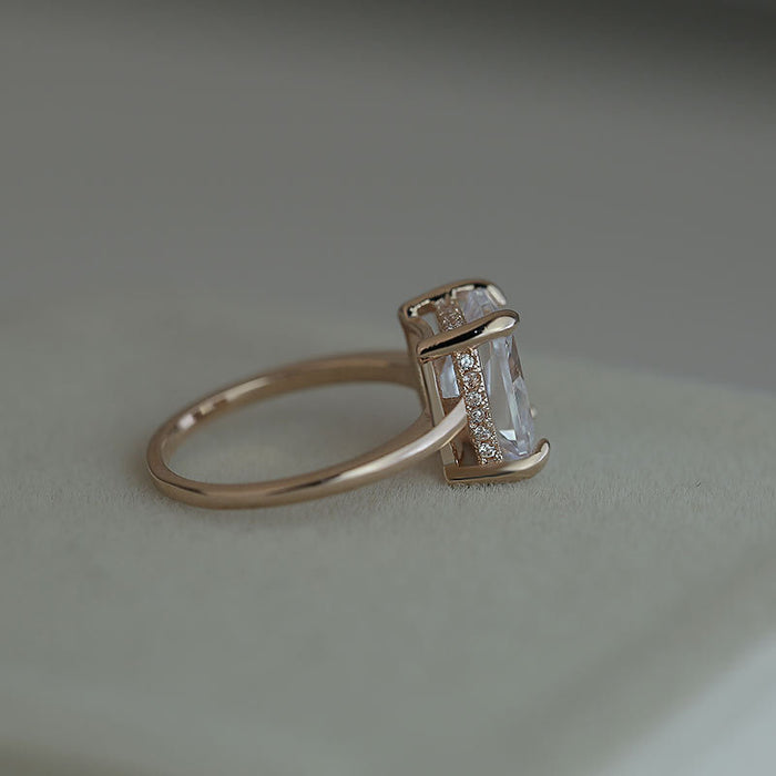 White gold-plated zircon hollow petal ring