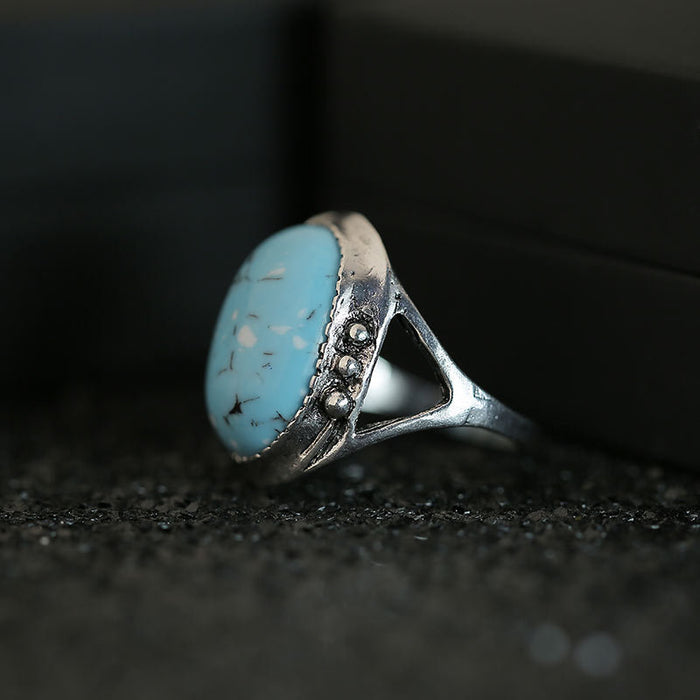 Imitation turquoise feather vintage women's ring