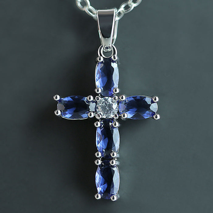 Cross Oval Zirconia Pendant Necklace Fashion Jewelry