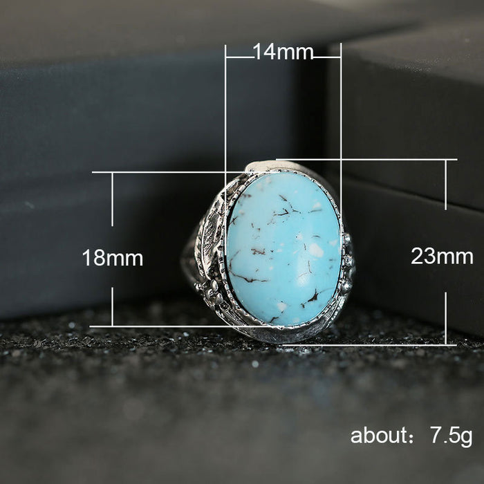 Imitation turquoise feather vintage women's ring