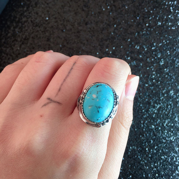 Imitation turquoise feather vintage women's ring