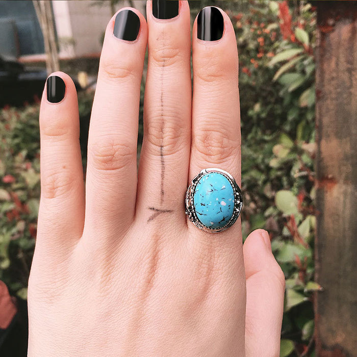 Imitation turquoise feather vintage women's ring