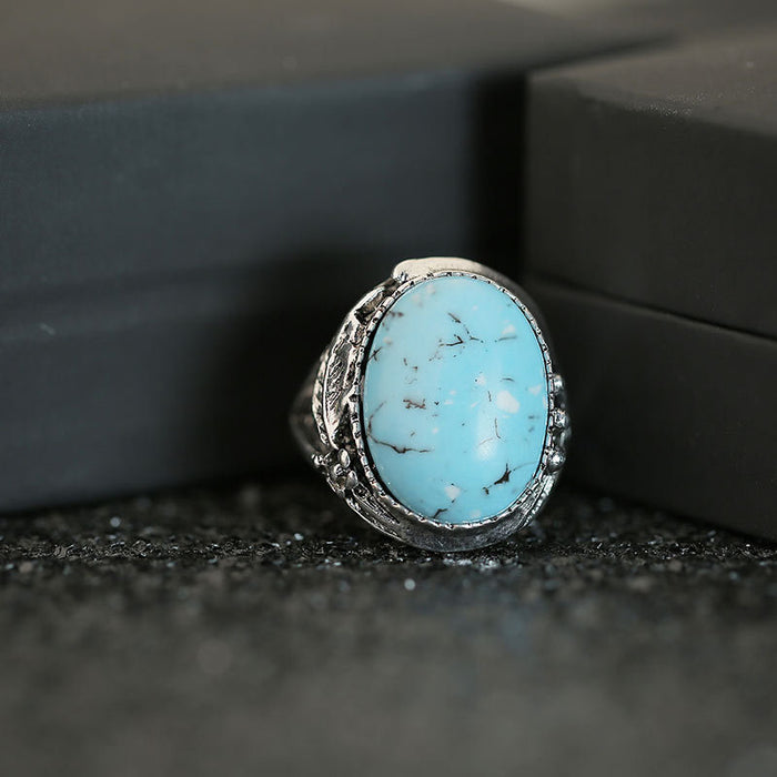 Imitation turquoise feather vintage women's ring