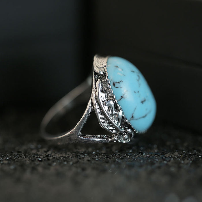 Imitation turquoise feather vintage women's ring