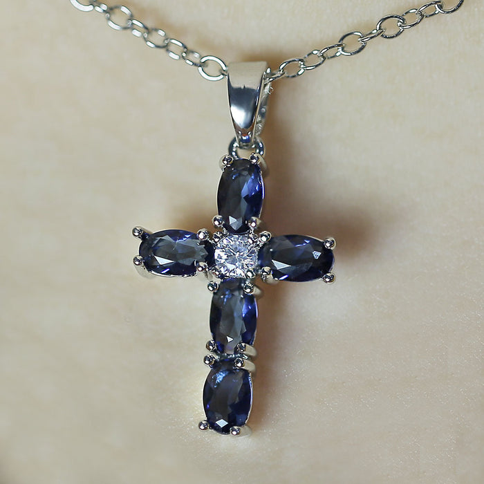 Cross Oval Zirconia Pendant Necklace Fashion Jewelry