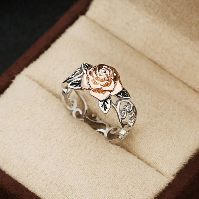 Copper rose gold plated flower ring vintage engagement ring