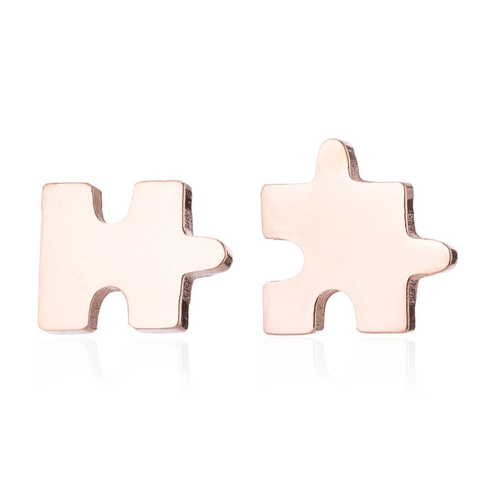 Geometric Puzzle Stainless Steel Stud Earrings - Asymmetric Design for a Modern Look