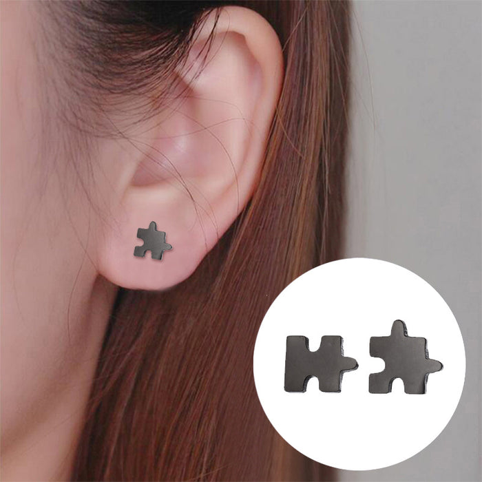 Geometric Puzzle Stainless Steel Stud Earrings - Asymmetric Design for a Modern Look