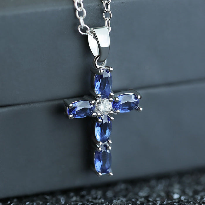 Cross Oval Zirconia Pendant Necklace Fashion Jewelry