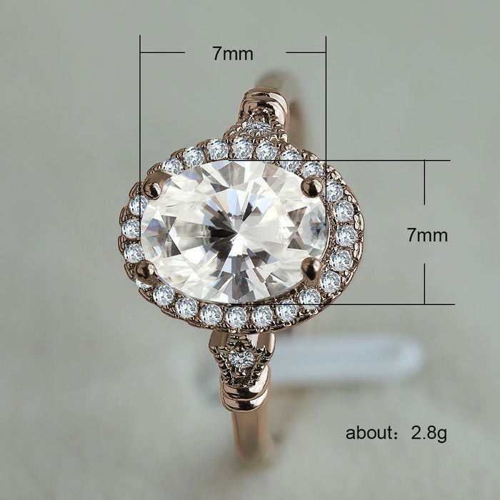 White gold plated zircon and diamond petal ring