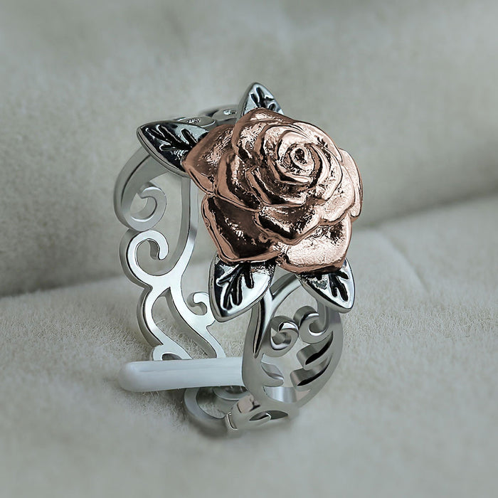 Copper rose gold plated flower ring vintage engagement ring