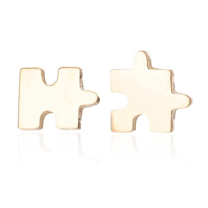 Geometric Puzzle Stainless Steel Stud Earrings - Asymmetric Design for a Modern Look