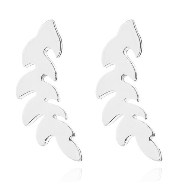 Feather and Leaf Stainless Steel Stud Earrings - Nature-Inspired Jewelry