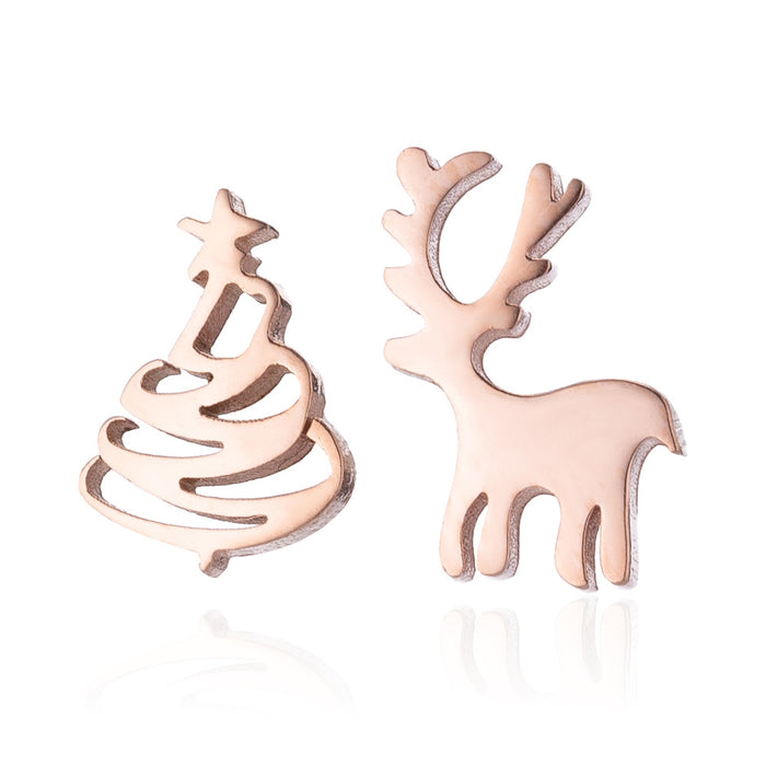 Reindeer and Christmas Tree Asymmetric Stud Earrings - Perfect for Holiday Gifts