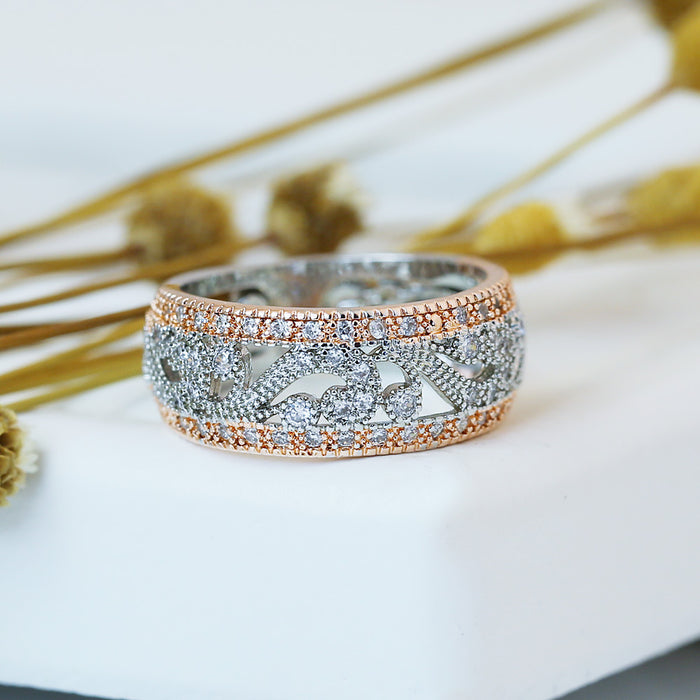 Gold-plated hollow zircon star and moon ring