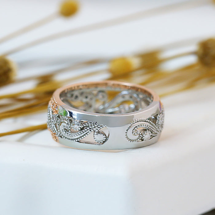 Gold-plated hollow zircon star and moon ring
