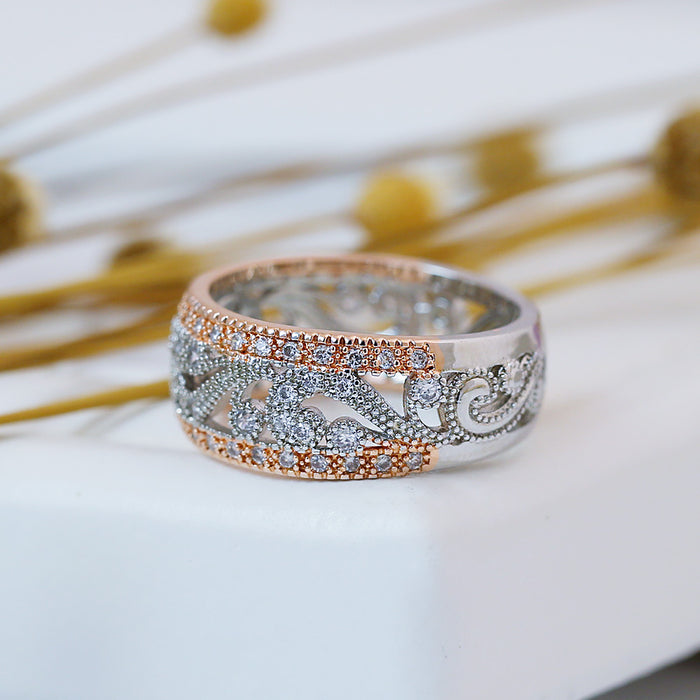 Gold-plated hollow zircon star and moon ring