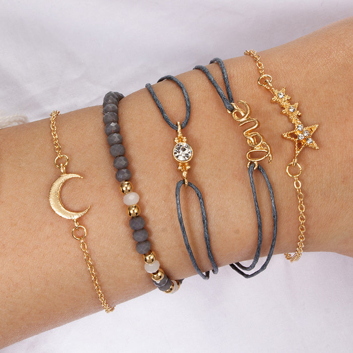 Love Star and Moon Bracelet Set – Simple Six-Piece Jewelry