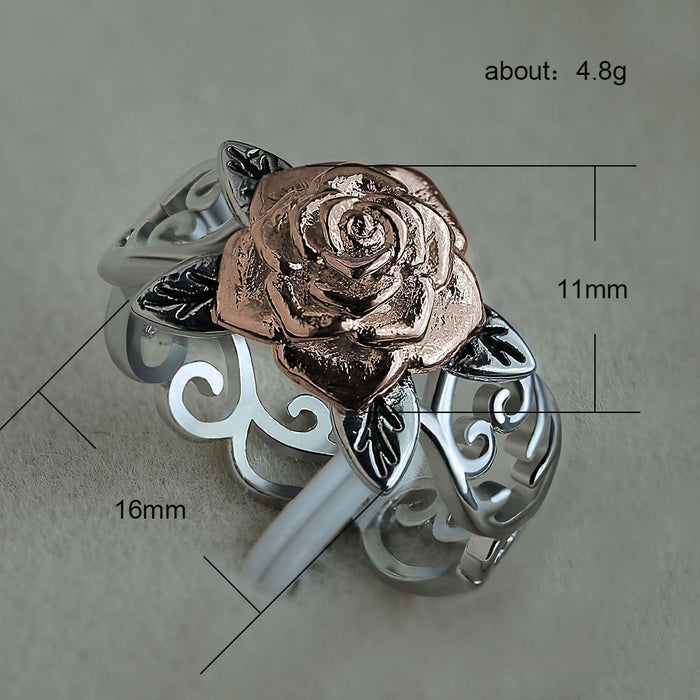 Copper rose gold plated flower ring vintage engagement ring