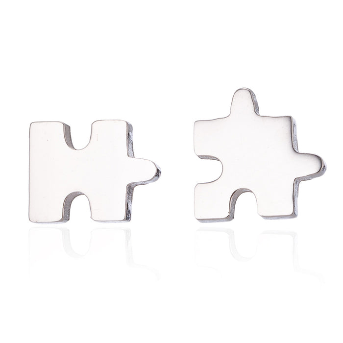 Geometric Puzzle Stainless Steel Stud Earrings - Asymmetric Design for a Modern Look