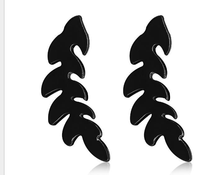 Feather and Leaf Stainless Steel Stud Earrings - Nature-Inspired Jewelry