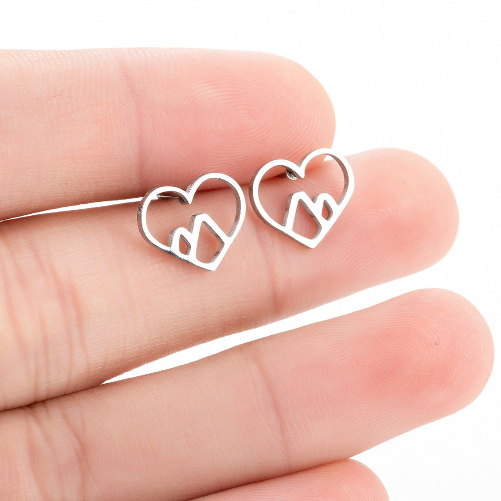 Heart and Wave Stainless Steel Stud Earrings - Perfect Summer Birthday Gift Jewelry