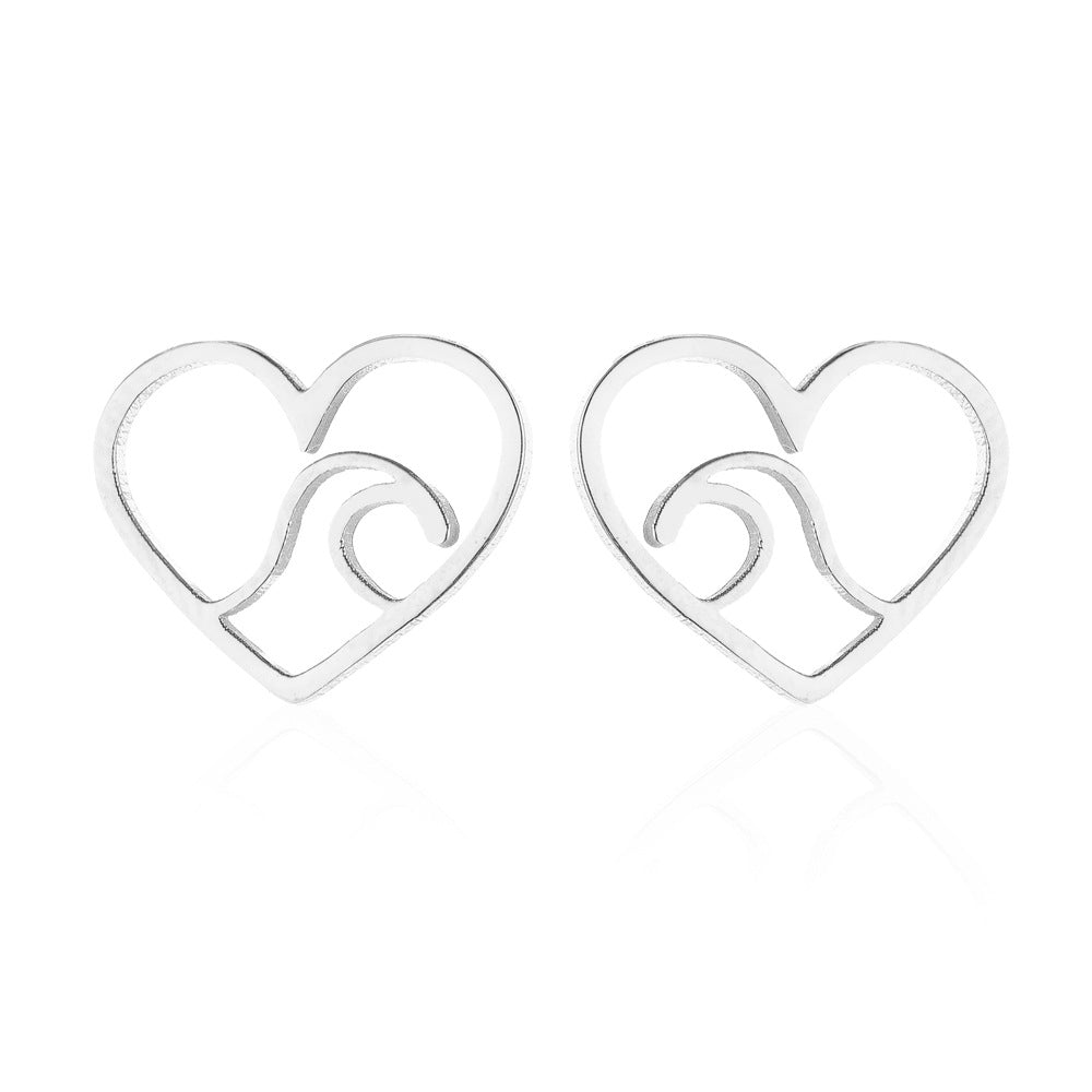 Heart and Wave Stainless Steel Stud Earrings - Perfect Summer Birthday Gift Jewelry