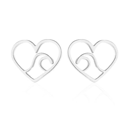 Heart and Wave Stainless Steel Stud Earrings - Perfect Summer Birthday Gift Jewelry