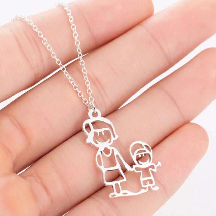 Family member necklace, European and American stainless steel family series pendant clavicle chain We Are Family