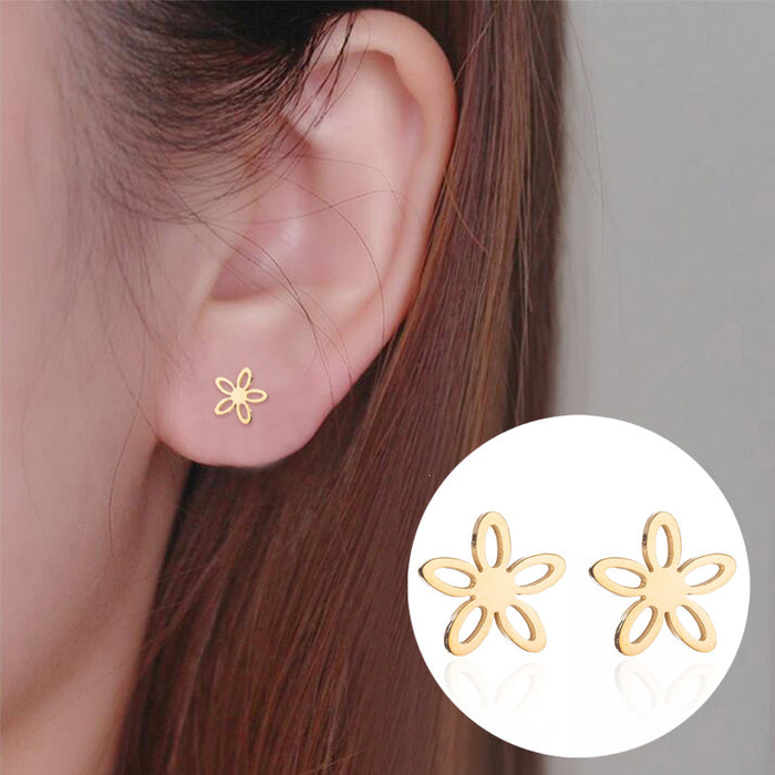 Pendientes de acero inoxidable con forma de flor hueca: joyas florales bonitas y elegantes