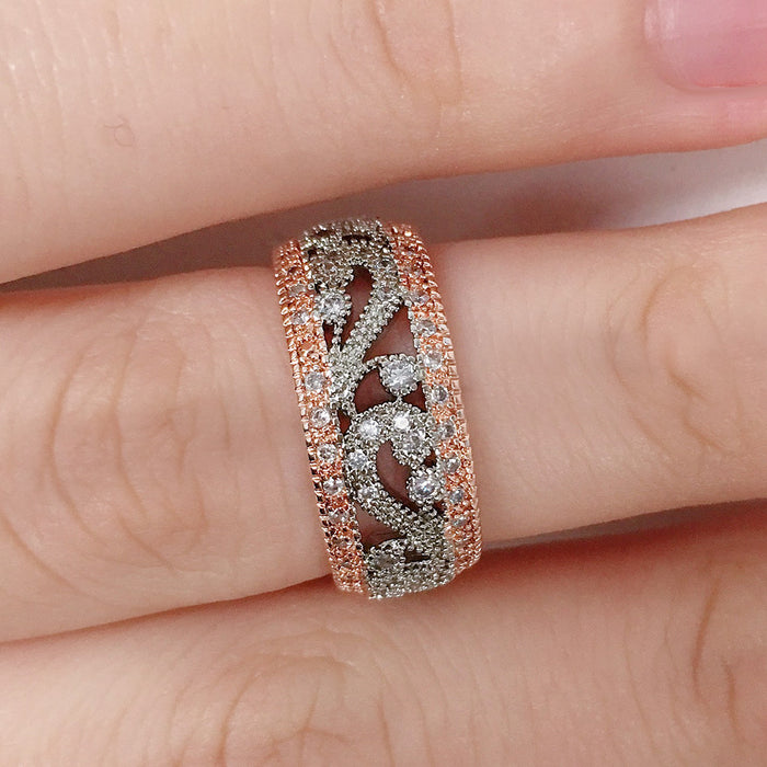 Gold-plated hollow zircon star and moon ring