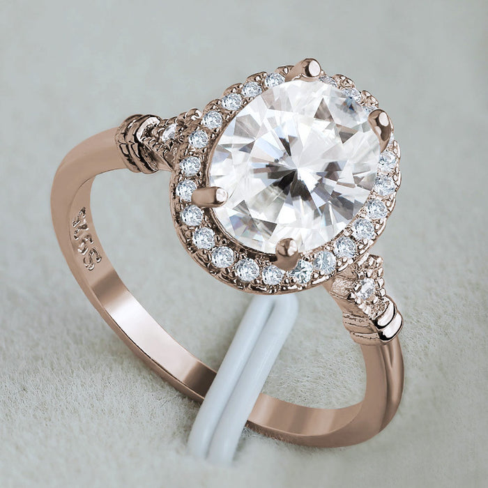 White gold plated zircon and diamond petal ring