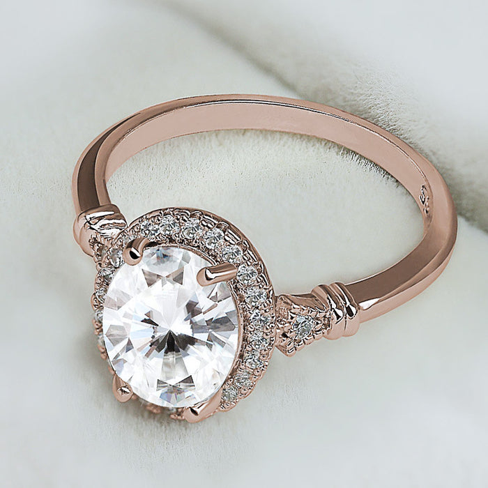 White gold plated zircon and diamond petal ring