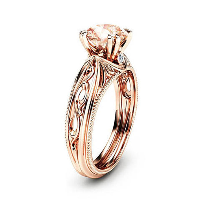 Anillo de mujer con forma de corazón de circonita bañado en oro rosa