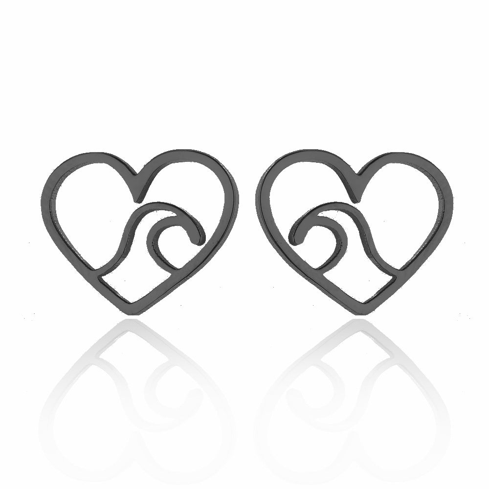 Heart and Wave Stainless Steel Stud Earrings - Perfect Summer Birthday Gift Jewelry