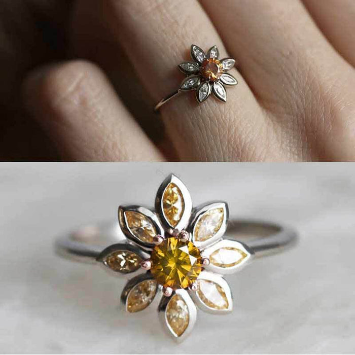 Gold-plated zircon hollow flower ring