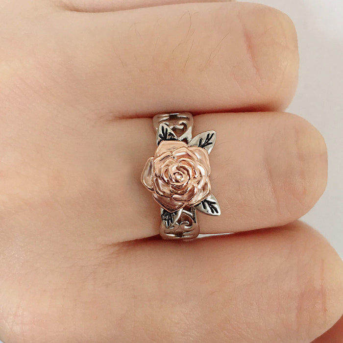 Copper rose gold plated flower ring vintage engagement ring